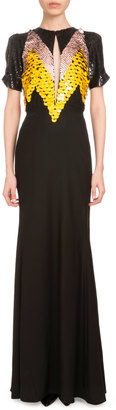 Altuzarra Loretta Short-Sleeve Paillette Gown, Black