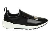 Thumbnail for your product : Sergio Rossi Sneakers In Black Leather And Fabric With Silver Metal Plate