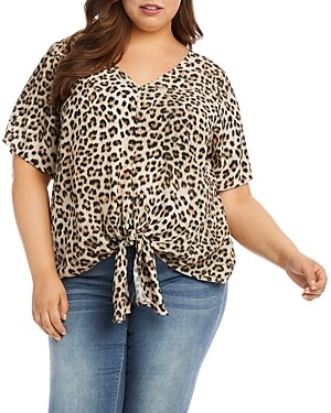 Nanquan Women Leopard Print Pockets Asymmetric Hem Plus Size Long Sleeve T-Shirt Blouse Tops 