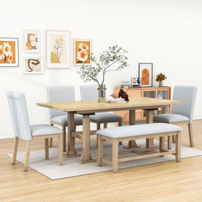 Gracie Oaks Charmant 6-Piece Extendable Dining Table Set with Removable Leaf Dining Chair and Bench