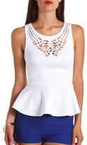 Thumbnail for your product : Charlotte Russe Sleeveless Laser Cut-Out Peplum Top