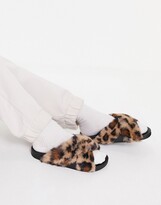 Thumbnail for your product : ASOS DESIGN Fiona cross strap furry sliders in leopard