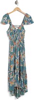 Thumbnail for your product : Angie Flutter Sleeve Lace-Up Smocked High/Low Maxi Dress