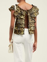Thumbnail for your product : Ganni Bijou Ruffled Leopard-print Cotton Top - Brown Multi