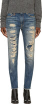 Thumbnail for your product : R 13 Blue Shredded Slouch Skinny Jeans