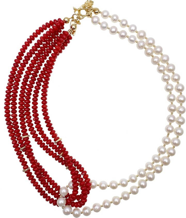 Farra Red Corals Freshwater Pearls Necklace