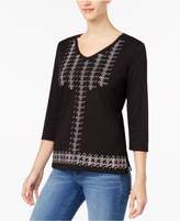 Thumbnail for your product : Alfred Dunner Talk Of The Town Houndstooth-Check Studded Top