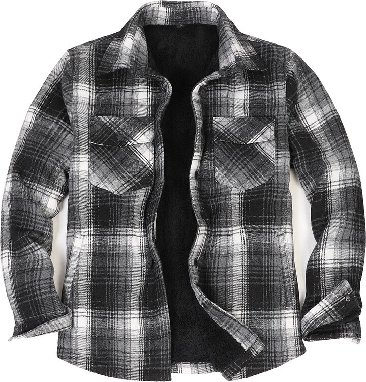 ZENTHACE Mens Flannel Jacket Sherpa Fleece Lined Flannel Shirt Jackets