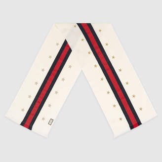Gucci Web wool cashmere scarf with stars