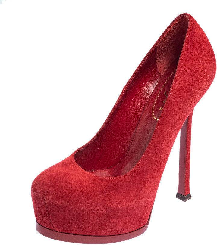 red suede platform heels