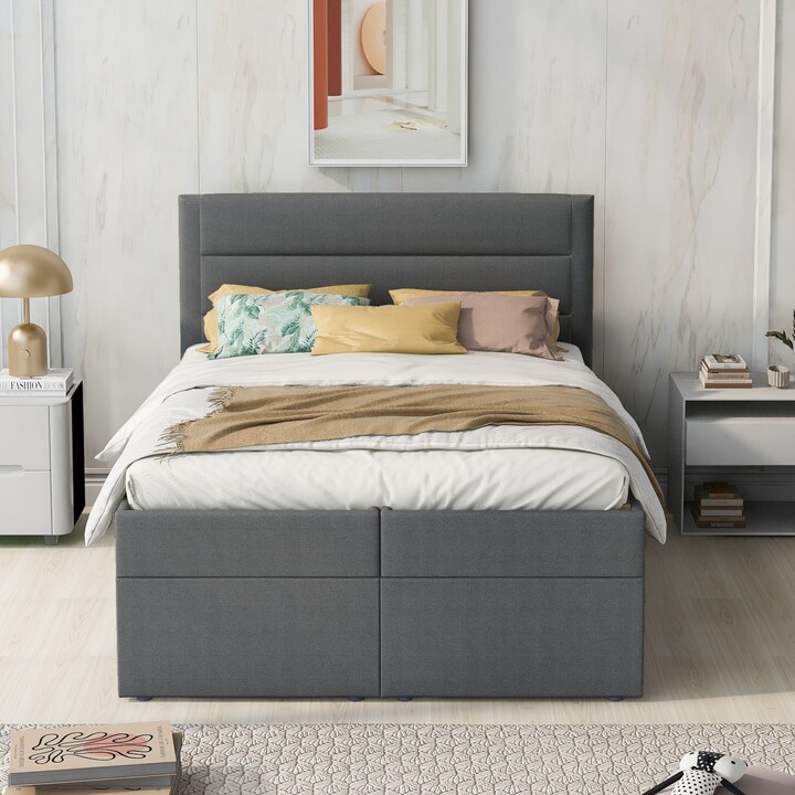 Full Size Upholstered Platform Bed with Storage Underneath ShopStyle