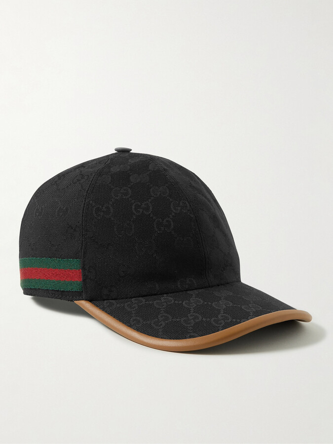 Gucci Leather and Webbbing-Trimmed Monogrammed Canvas Baseball Cap -  ShopStyle Hats