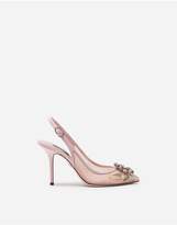 Thumbnail for your product : Dolce & Gabbana Dolce Gabbana Lily-Print Mesh Slingbacks With Brooch Detail