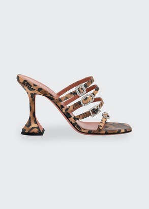 Amina Muaddi Robyn Leopard-Print Buckle Slide Sandals