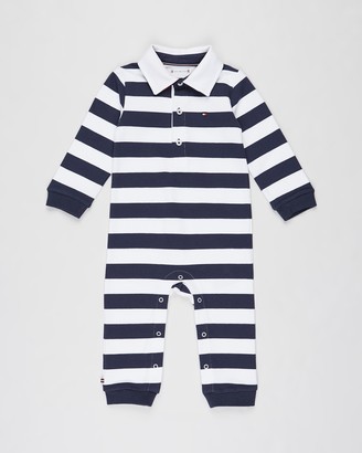 Tommy Hilfiger Blue Longsleeve Rompers - Rugby Stripe LS Coveralls - Babies - Size 0-3 months at The Iconic