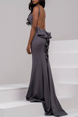 Jovani Fitted Backless Jersey Mermaid Dress with Ruffled Bustle JVN21899