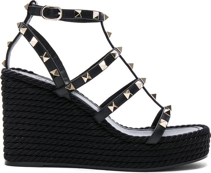 Valentino Garavani Rockstud Espadrille Wedges in Black