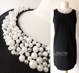 Thumbnail for your product : Forever 21 NEW Black/Faux Pearl Beads Neckline Sleeveless Classic Shift Dress