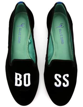 Blue Bird Shoes embroidered velvet Boss loafers