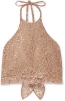 Thumbnail for your product : Miguelina Noel Cropped Metallic Chantilly Lace Halterneck Top