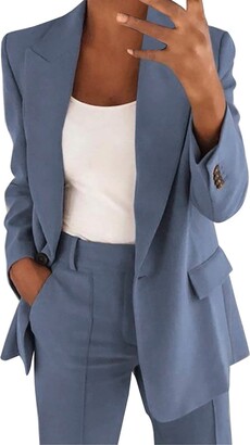 Women's Suit 3 Piece Long Sleeved Blazer and Adjustable Waist Pants Suits  for Work Navy
