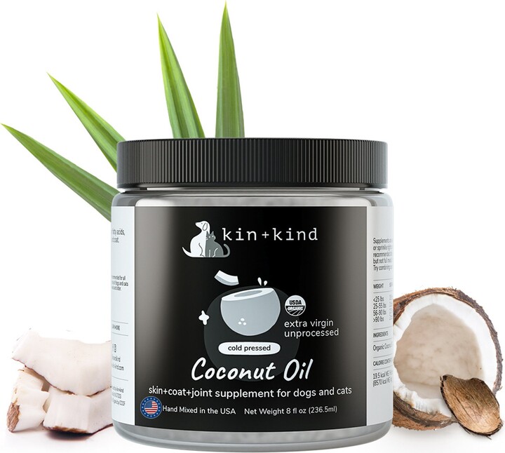 kin+kind Organic Cold-Pressed Coconut Oil Supplement for Dogs & Cats, 8-fl oz jar