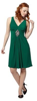 Jenny Packham No. 1 Designer dark green embellished waist jersey dress