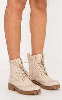 Thumbnail for your product : PrettyLittleThing Maura Beige Studded Biker Boots
