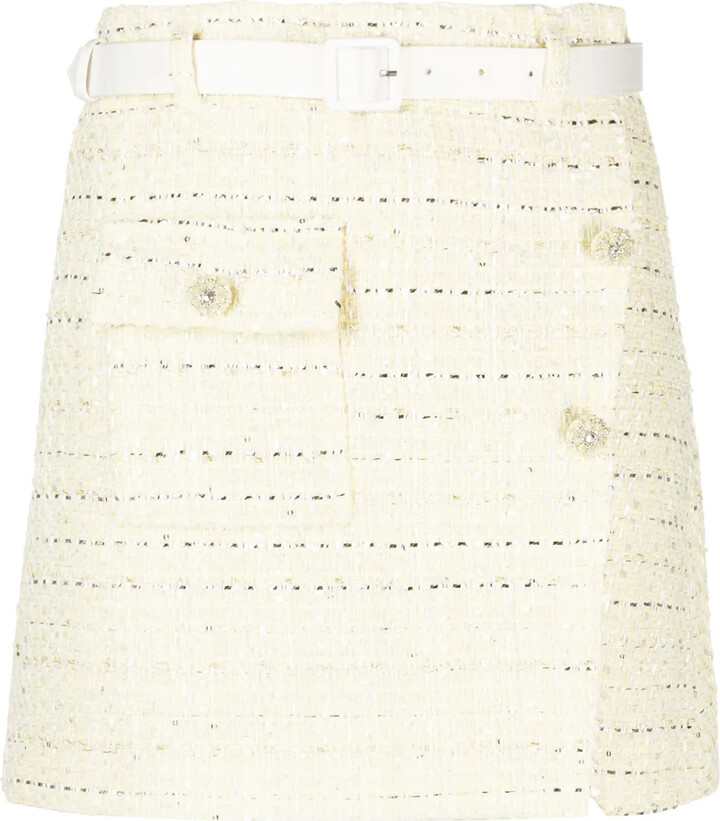 Self-Portrait Belted Bouclé Miniskirt