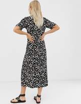 Thumbnail for your product : Monki daisy flower print midi shirt dress in black
