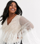 Thumbnail for your product : ASOS DESIGN Curve long sleeve embellished top with faux feather trim