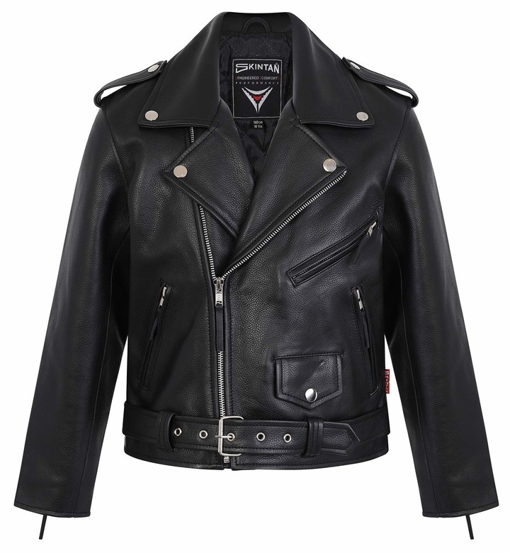 Skintan Childrens Kids Brando - Leather Motorcycle Biker Jacket Black ...
