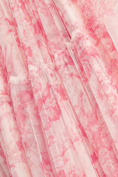 Needle Thread Toile De Jouy Tiered Ruffled Floral Print Tulle Maxi Dress Pink Shopstyle