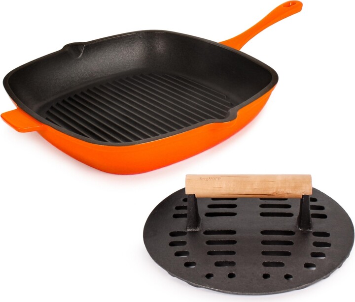 Berghoff Neo 2pc Cast Iron 11" Grill Pan with Slotted Steak Press