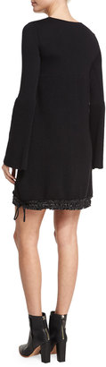Moncler Long-Sleeve Sweater Dress W/ Drawstring Hem, Black
