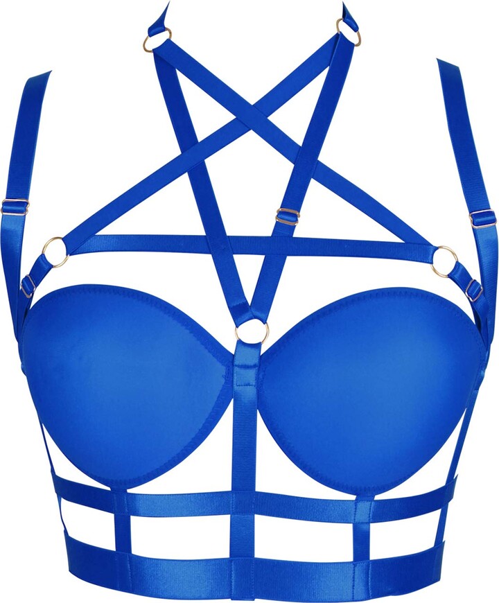 BANSSGOTH Strappy Harness Bra Set Full Hollow Out Body Cross Cupless ...