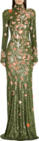 Thumbnail for your product : Naeem Khan Floral-Embroidered Sequin High-Neck Gown