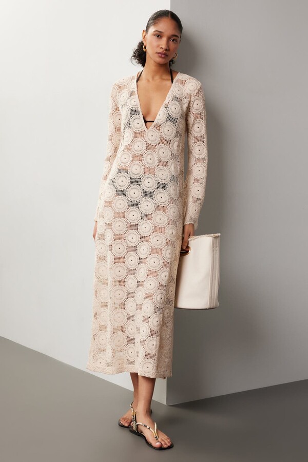 Ronny Kobo x RTR Sheer Crochet Dress Cream