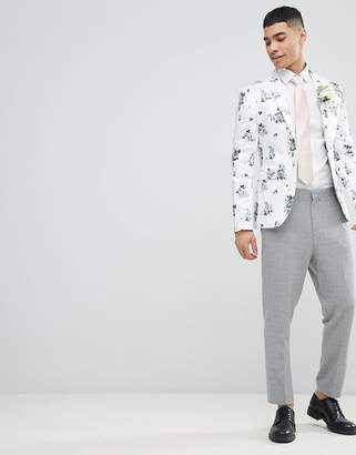 ASOS Design DESIGN Wedding Super Skinny Blazer In White Floral Print