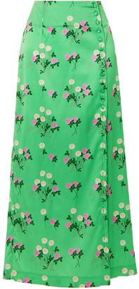 BERNADETTE Kelly floral-print silk-blend satin midi skirt - Green - FR 40