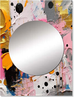Huel Pink and Grey Geometric I - Abstract Geometric Large Mirror, Modern & Contemporary Unique Wall Mirror Decor, Printed Metal Art