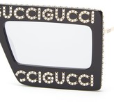 Thumbnail for your product : Gucci Hollywood Forever Rectangle Acetate Sunglasses - Black Silver