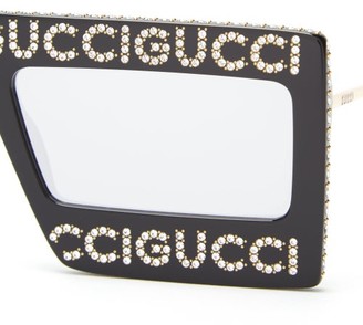 Gucci Hollywood Forever Rectangle Acetate Sunglasses - Black Silver