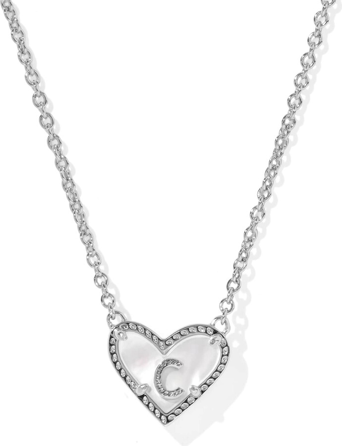 Kendra Scott Ari Heart Letter C Silver Short Pendant Necklace | Mother Of Pearl/Metal Rhodium