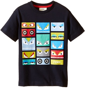 Fendi Kids - Short Sleeve T-Shirt w/ Monster Faces Graphic   Boy's T Shirt
