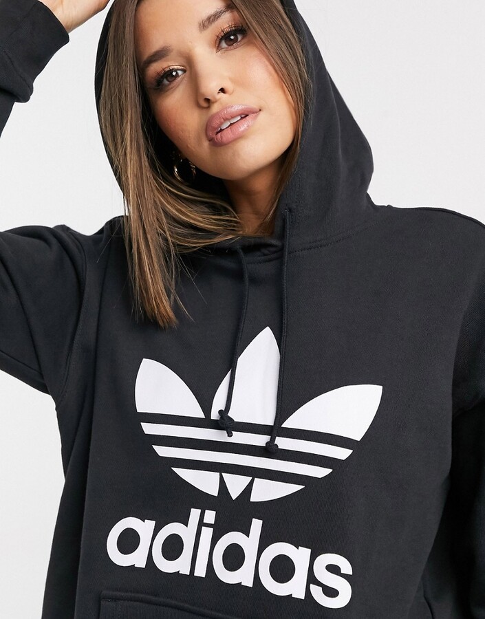 tromme Fancy fortjener adidas large Trefoil hoodie in black - ShopStyle