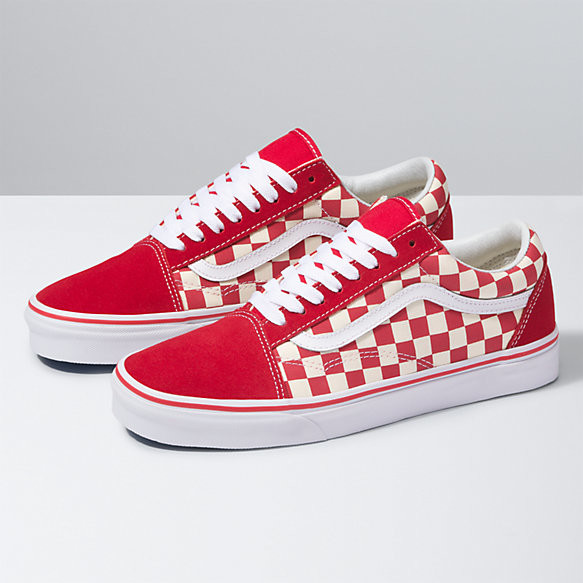 primary check old skool red vans