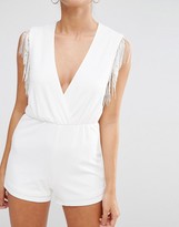 Thumbnail for your product : Oh My Love Wrap Over Romper With Fringe Trim