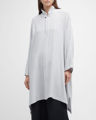 eskandar Wide A-line Shirt With Chinese Collar and Side Slits (Very Long Length)
