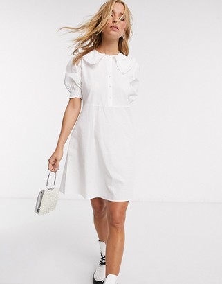 Pieces shirt dress with frill collar in white